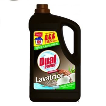 Концентрированное жидкое средство для стирки белых и цветных вещей Dual Power Кокос, 5 л - Pampik