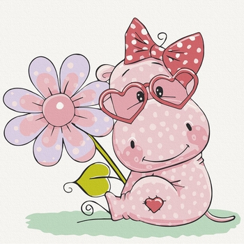 Картина за номерами ArtCraft Бегемотик з квіткою 30x30 см (15539-AC) - Pampik