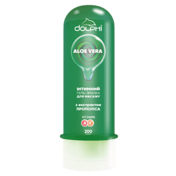 Інтимний гель-змазка для масажу Dolphi Aloe Vera, з вітамінами А і Е та екстрактом прополісу, 200 мл - Pampik