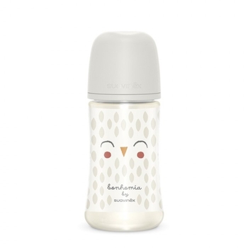 Пляшечка для годування Suavinex Bonhomia, фізіологічна соска, середній потік, 270 мл, біла (307836) - Pampik