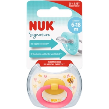Пустышка ортодонтическая Nuk Signature Цветы и пчелка pазмер 2 силиконовая (3952471) - Pampik