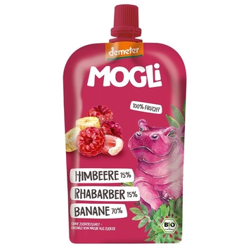Фруктове пюре Mogli Банан, малина та ревінь, 120 г - Pampik