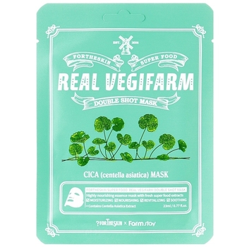 Тканевая маска для лица Fortheskin Super Food Real Vegifarm Double Shot Mask Cica Центелла, 23 мл - Pampik