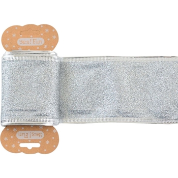 Лента декоративная упаковочная Yes! Fun 6х200 см глиттерная серебряная (750323) - Pampik