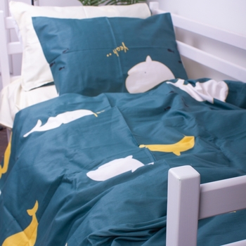 Пододеяльник на молнии MirSon Kids Time 22-1219 Whale, сатин, 210х143 см, темно-зеленый - Pampik - 2