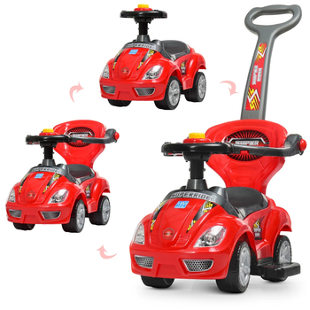 Машинка-толокар Bambi M 4205-3 2 в 1, с родительской ручкой, красная (23836) - Pampik - 2
