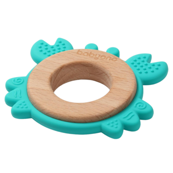 Прорезыватель для зубов BabyOno Краб, деревянно-силиконовый, голубой (1075/02) - Pampik