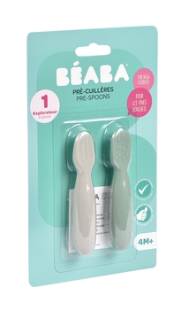 Набор силиконовых ложек Beaba BLW, 4+, 2 шт., зеленый с серым (913578) - Pampik - 4