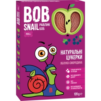 Фруктовые яблочно-черносмородиновые конфеты Bob Snail, 120 г - Pampik
