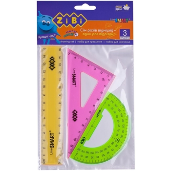 Набір ZiBi Smart Line: лінійка 15 см, косинець, транспортир (ZB.5686) - Pampik