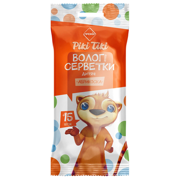 Салфетки влажные Премія Рікі Тікі Абрикоска, детские, 15 шт. - Pampik