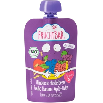 Фруктовое пюре FruchtBar Малина, чорниця, виноград, банан, яблуко та овес, 100 г - Pampik