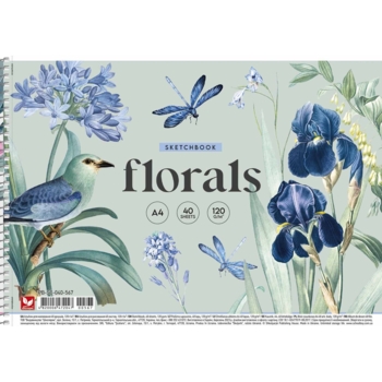 Альбом для малювання Школярик Florals Птах з ірисами 40 аркушів (PB-SC-040-567) - Pampik