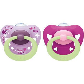 Пустушка силіконова Nuk Signature Night, ортодонтична, 0-6 міс., рожева, 2 шт. (3952403) - Pampik