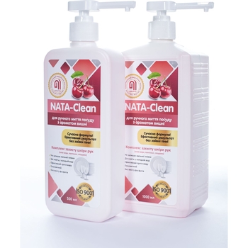 Засіб для ручного миття посуду Nata-Clean з ароматом вишні, з дозатором, 1000 мл - Pampik - 3