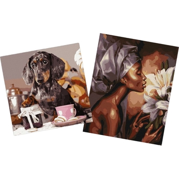 Набір для розпису по номерах Ideyka Аромат лілій 40х50 см та Пухнастий кухар 40х40 см (СKHO1384) - Pampik