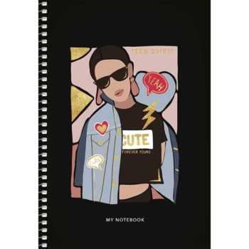 Тетрадь для записей Student Девушка в очках, А5, в клеточку, спираль, 80 листов (A5-SC-080-6077K) - Pampik