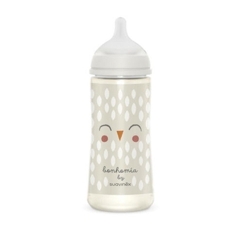 Пляшечка для годування Suavinex Bonhomia, фізіологічна соска, швидкий потік, 360 мл, біла (307839) - Pampik