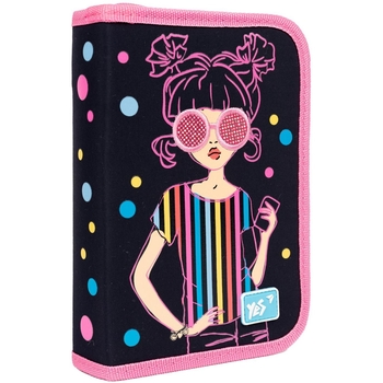 Пенал жесткий Yes HP-04 Girls style, 13х21х4 см, черный с розовым (533120) - Pampik