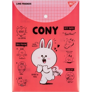 Папка-конверт Yes Line Friends Cony, A4, с кнопкой (492077) - Pampik