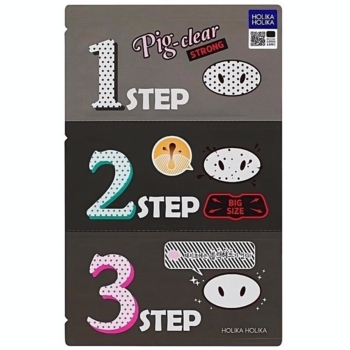 Набір для очищення пор Holika Holika Pig Nose Clear Black Head 3-Step Kit Strong з деревним вугіллям, 8 г - Pampik