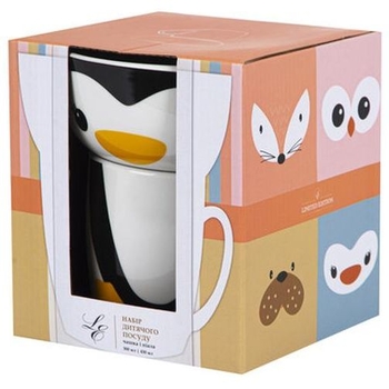 Набір дитячого посуду Limited Edition Happy Penguin, білий із чорним (YF6013) - Pampik - 6