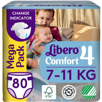 Подгузники на липучках Libero Comfort 4 (7-11 кг), 80 шт. - Pampik