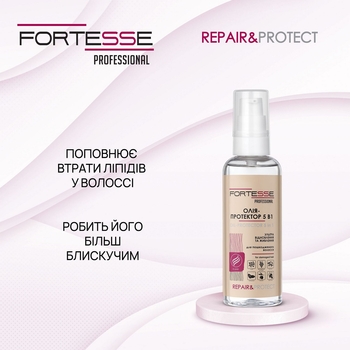 Олія-протектор 5 в 1 Fortesse Professional Repair&Protect Ультравідновлення та живлення, для пошкодженого волосся, 60 мл - Pampik - 5