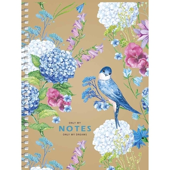 Блокнот для записів Student, В6, у клітинку, спіраль, 80 л., Синій птах серед квітів (B6-SC-080-6104K) - Pampik