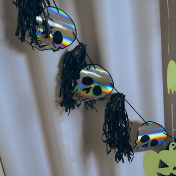 Гирлянда бумажная фигурная Yes! Fun Halloween Череп с кистью голографический, 3 м (801181) - Pampik - 4