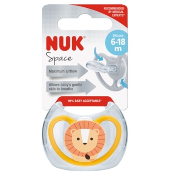 Пустышка ортодонтическая Nuk Space Лев, 6-18 мес., силиконовая (3952610) - Pampik