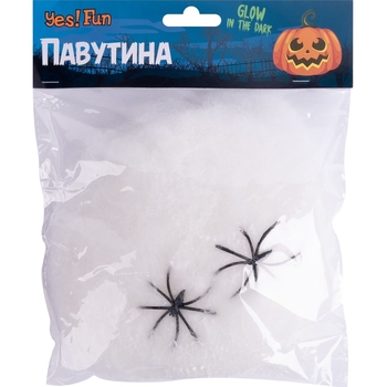 Паутина Yes! Fun Halloween с двумя паучками светится в темноте, 20 г, белая (974358) - Pampik