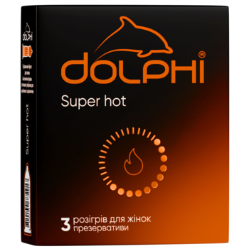 Презервативы латексные Dolphi Super hot, с ребрами, точками и разогревающей смазкой, 3 шт. - Pampik