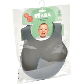 Нагрудник Beaba силіконовий, з кишенею, сірий (913558) - Pampik - 4