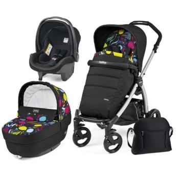 Коляска 3 в 1 Peg-Perego Book Plus Elite Manri, з малюнком, чорний з фіолетовим (PACK03-00000000007) - Pampik