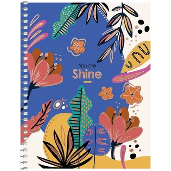 Блокнот для записів Student, В6, в клітинку, спіраль, 80 л., Листя та квіти на синьому фоні (B6-SC-080-6108K) - Pampik