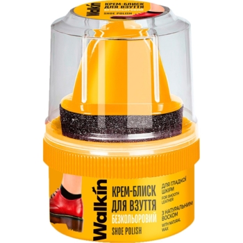 Крем-блеск для обуви из гладкой кожи Walkin, с аппликатором, бесцветный, 75 мл - Pampik