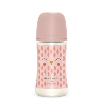 Пляшечка для годування Suavinex Bonhomia, фізіологічна соска, середній потік, 270 мл, рожева (307834) - Pampik