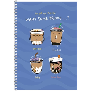 Тетрадь для записей Student А5, без линовки, спираль, 96 л., Четыре напитка (A5-SC-096-6117) - Pampik