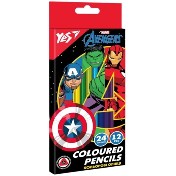 Карандаши цветные Yes Marvel Avengers, двусторонние, 12 шт., 24 цвета (290678) - Pampik