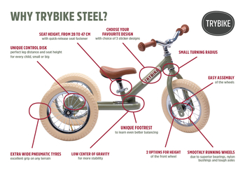 Триколісний балансуючий велосипед Trybike steel 2 в 1, оливковий (TBS-3-GRN-VIN) - Pampik - 7