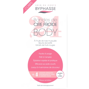 Смужки для депіляції ніг та тіла Byphasse холодний віск для чутливої шкіри 24 шт. - Pampik