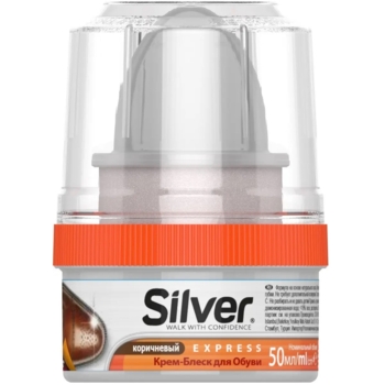 Крем-блеск для обуви Silver Express с губкой, коричневый, 50 мл - Pampik