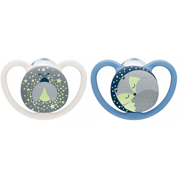 Пустушка силіконова Nuk Space Night, ортодонтична, 0-6 міс., сіра, 2 шт. (3952410) - Pampik