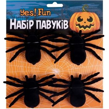Набор Yes! Fun Halloween Пауки бархатные, 4 шт., черные (973683) - Pampik - 2