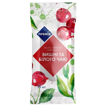 Салфетки влажные Премія с ароматом вишни и белого чая, 15 шт. - Pampik