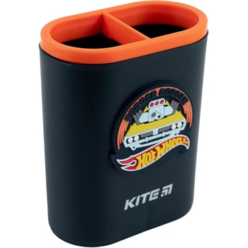 Стакан-підставка для канцелярських приладів Kite з фігуркою Hot Wheels 2 відділення чорна (HW23-170) - Pampik
