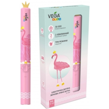 Электрическая детская звуковая зубная щетка Vega Kids VK-500P, розовый - Pampik