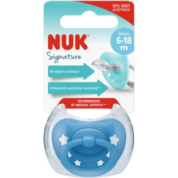Пустушка ортодонтична Nuk Signature Сині зірки, 6-18 мес., силіконова (3952473) - Pampik