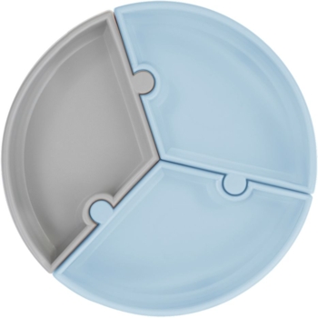 Тарілка секційна MinikOiOi Puzzle Mineral Blue/Powder Grey, на присосці, силіконова (101050059) - Pampik